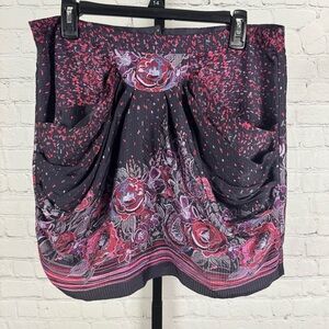 Anna Sui Black and Pink Floral Mini Skirt
